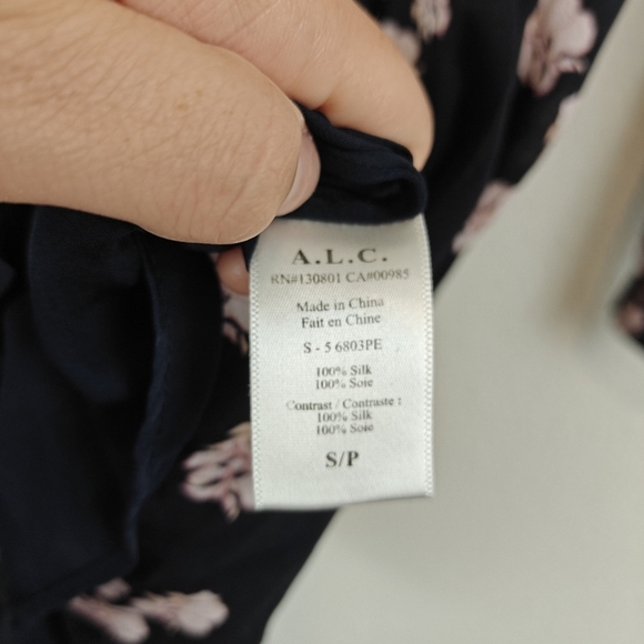 A.L.C. Navy Blue Simona Falling Iris Mini Dress Tie Waist 100% Silk Sz SM - Picture 15 of 15